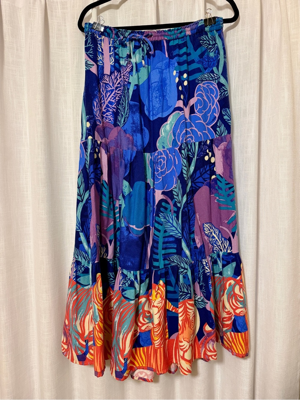 Anthropologie Cecilia Pettersson Tiger Floral Tiered Maxi Skirt Viscose M
